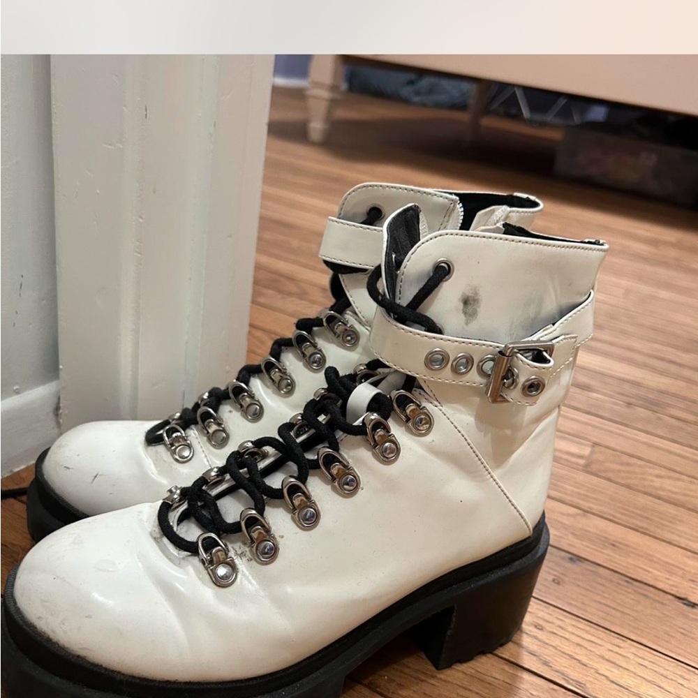 Jeffrey Campbell White and Black Combat Boots